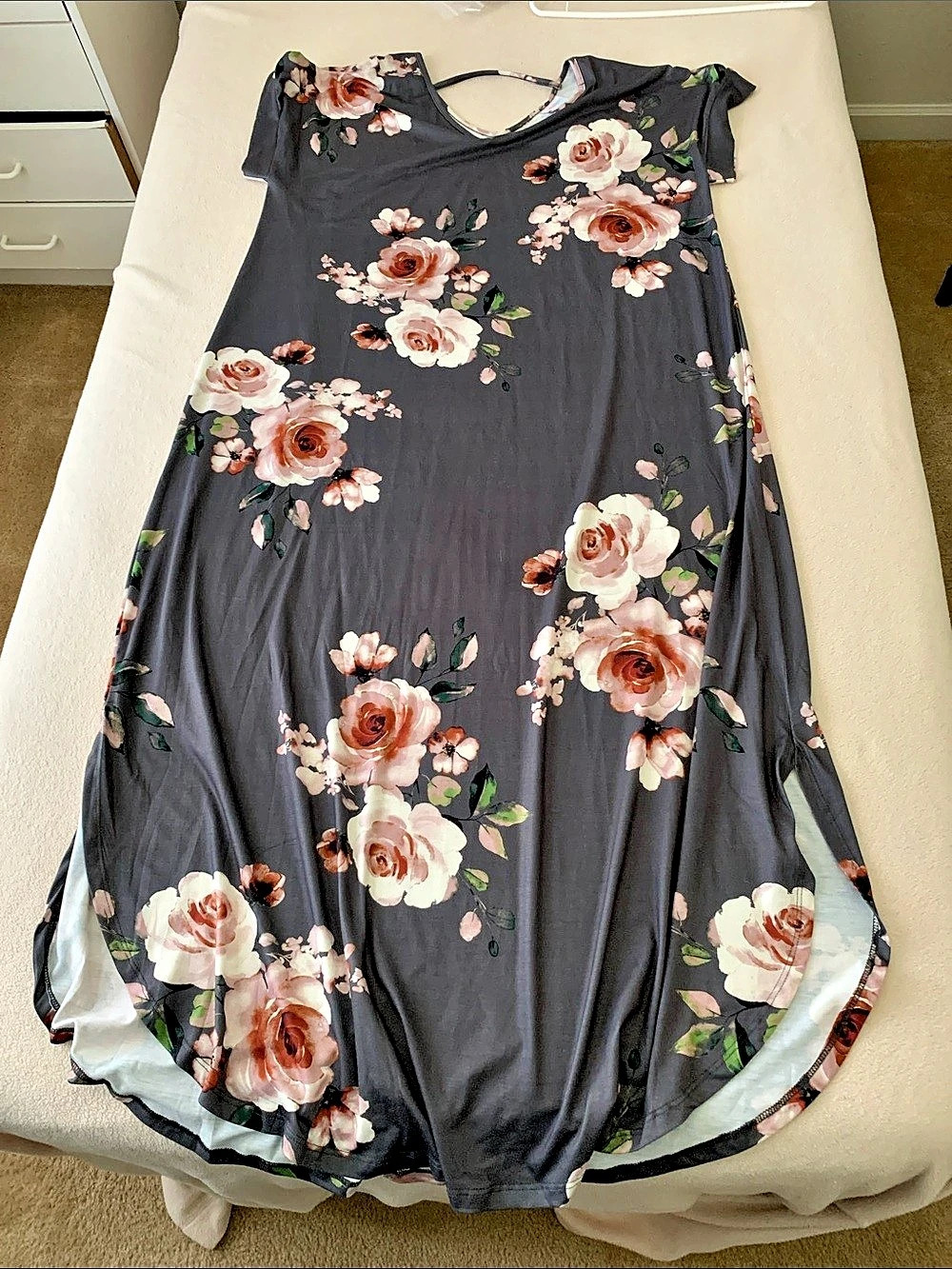 Floral Maxi Dress in Gray & Pink